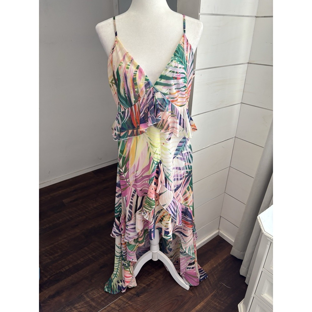 Boston Proper Dress Womens 12 Colorful Floral Sleeveless Maxi Hi Low Hem Jungle‎